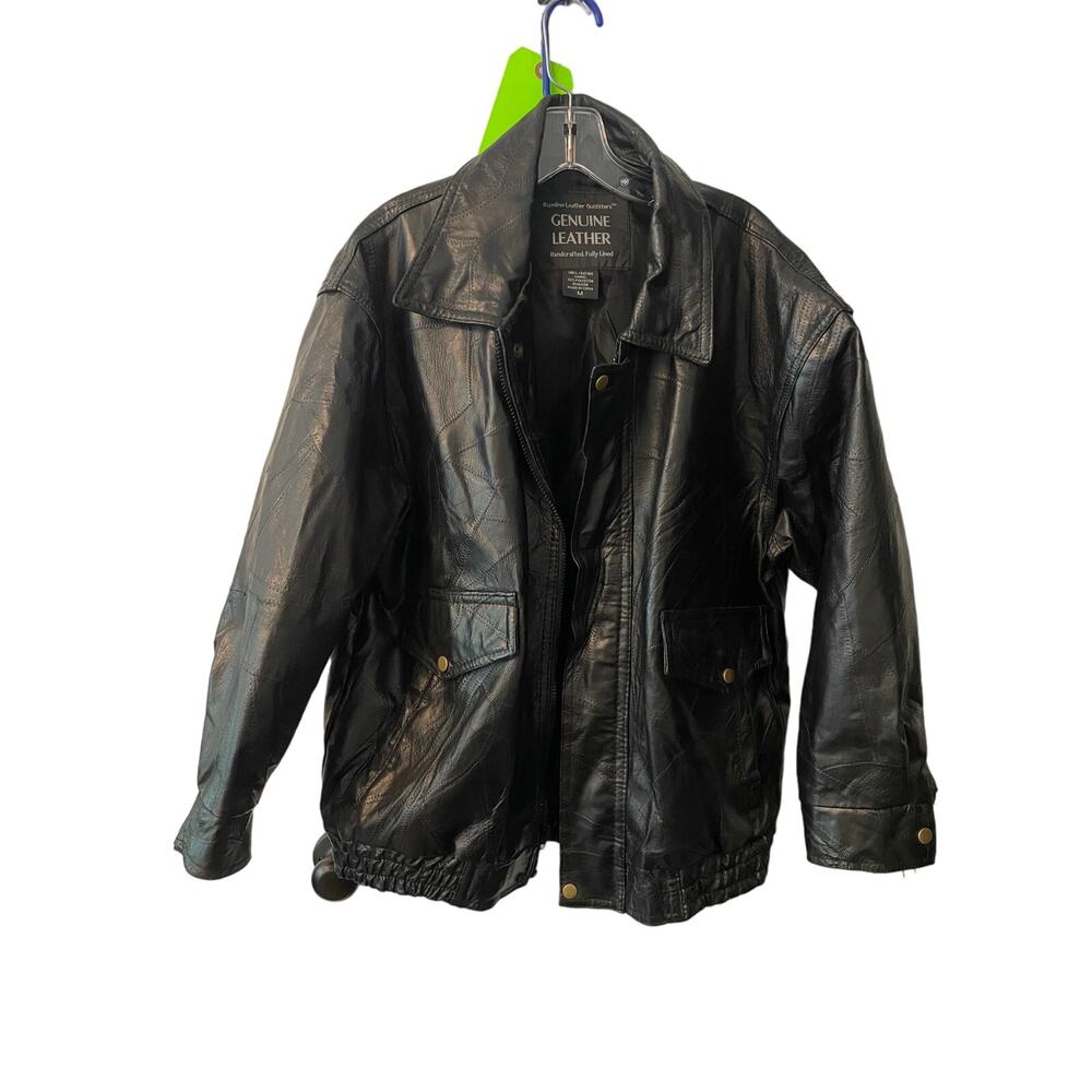 Vintage Napoline Leather Outfitters Genuine Black Leather Biker Jacket - Size M